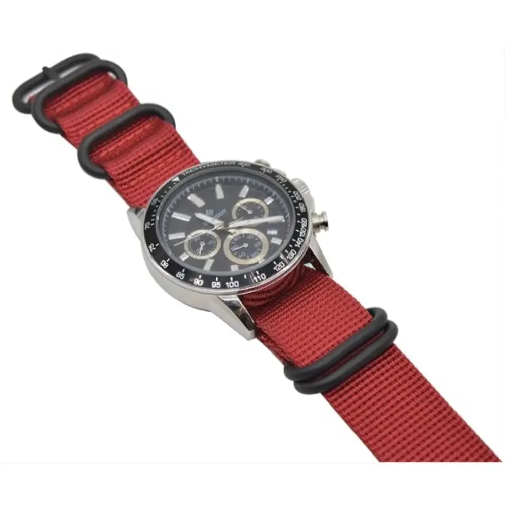 Watch Band w/Colorful Nylon Material Strap & Heavy Duty Brushed Buckle Red, 18mm